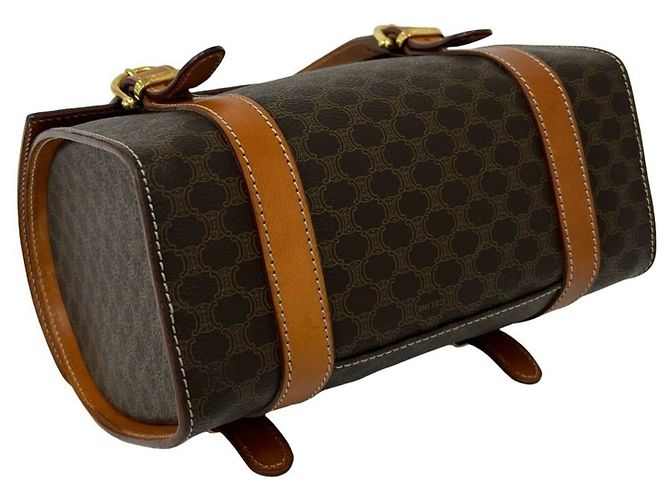 Céline Celine Vintage Macadam Blazon Pattern Mini Boston Tasche aus Leder Braun - Ansicht 7