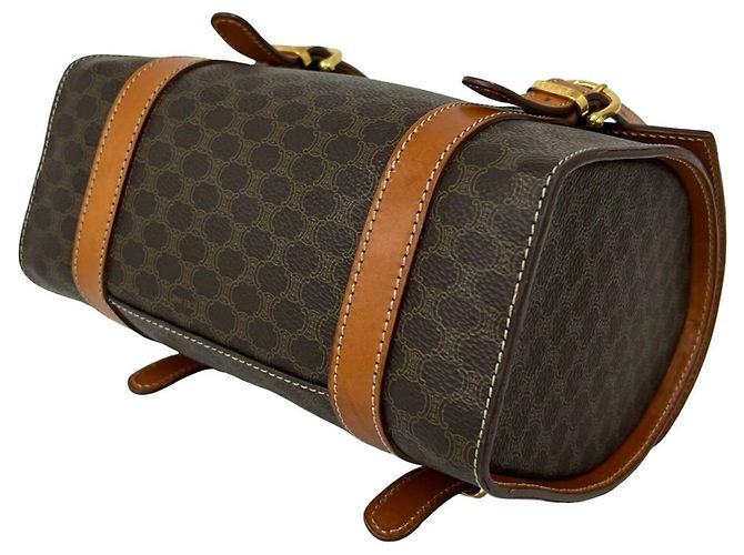 Céline Celine Vintage Macadam Blazon Pattern Mini Boston Tasche aus Leder Braun - Ansicht 8