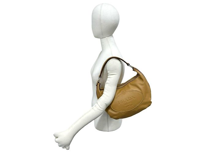 Prada Logo-Embossed Beige Leather Handbag - view 2
