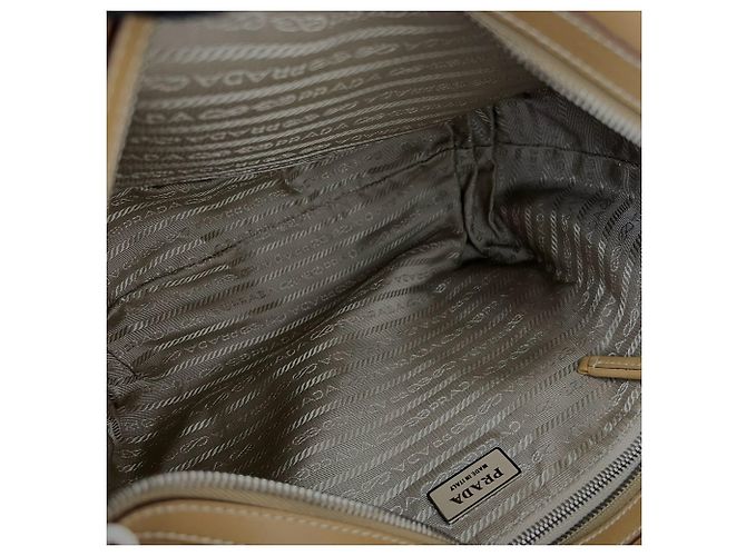 Prada Logo-Embossed Beige Leather Handbag - view 9
