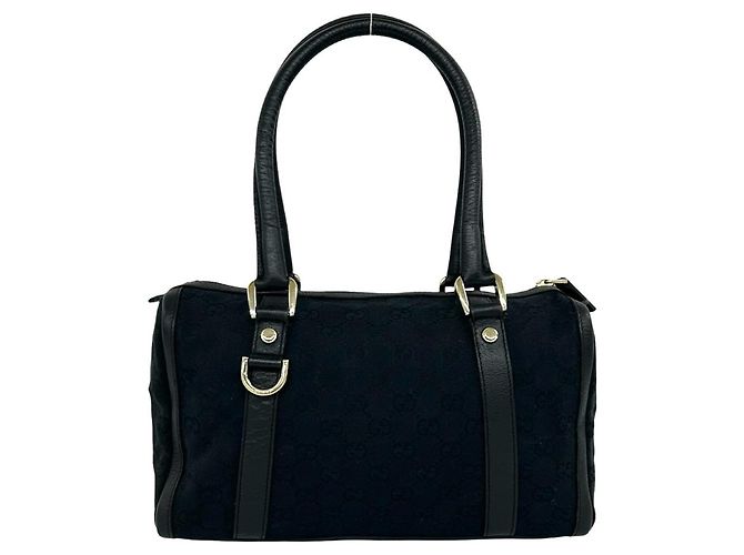 Mini Bolsa Boston Gucci em Lona e Couro Preto - vista 3
