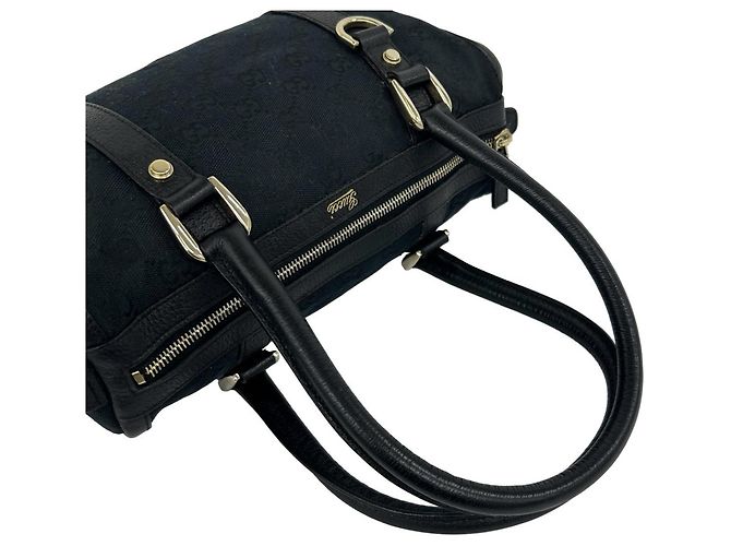 Mini Bolsa Boston Gucci em Lona e Couro Preto - vista 4