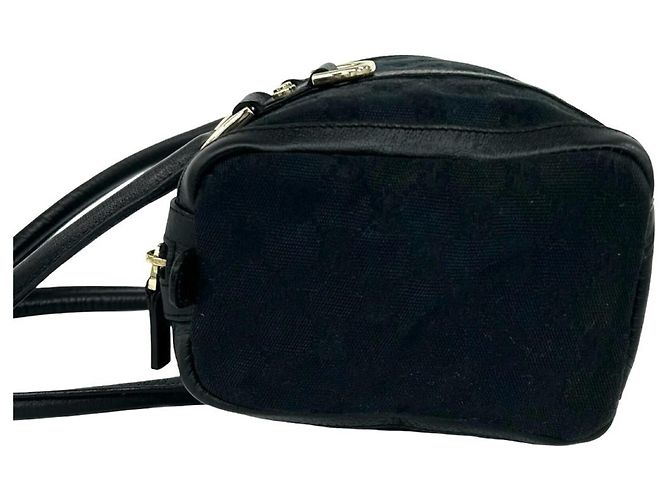 Mini Bolsa Boston Gucci em Lona e Couro Preto - vista 5