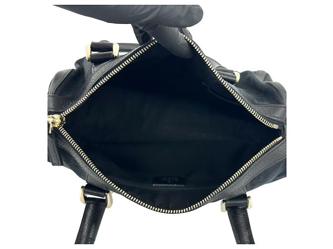 Mini Bolsa Boston Gucci em Lona e Couro Preto - vista 9