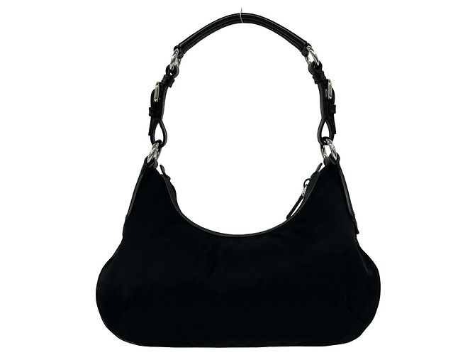 Bolsa semi-one shoulder em nylon Tessuto Pocono e couro com logo triângulo PRADA Preto - vista 3