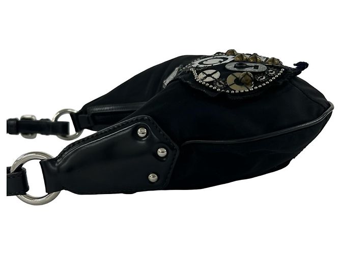 Bolsa semi-one shoulder em nylon Tessuto Pocono e couro com logo triângulo PRADA Preto - vista 5