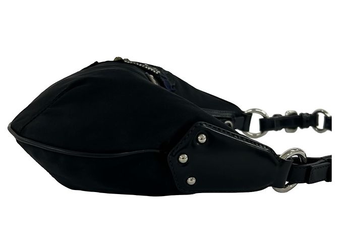 Bolsa semi-one shoulder em nylon Tessuto Pocono e couro com logo triângulo PRADA Preto - vista 6