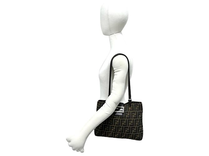 Borsa Tote Fendi Zucca FF Pattern Canvas Leather Marrone Nero - vista 2