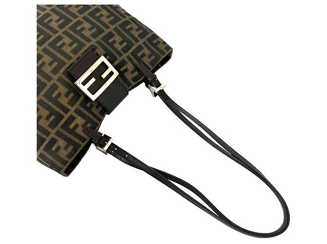 Borsa Tote Fendi Zucca FF Pattern Canvas Leather Marrone Nero - vista 4