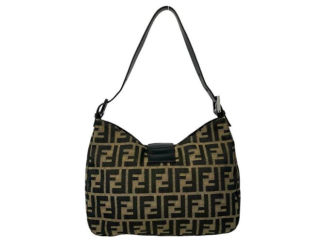 FENDI Schultertasche/Tote aus Zucca FF Canvas und Leder Braun Schwarz - Ansicht 3