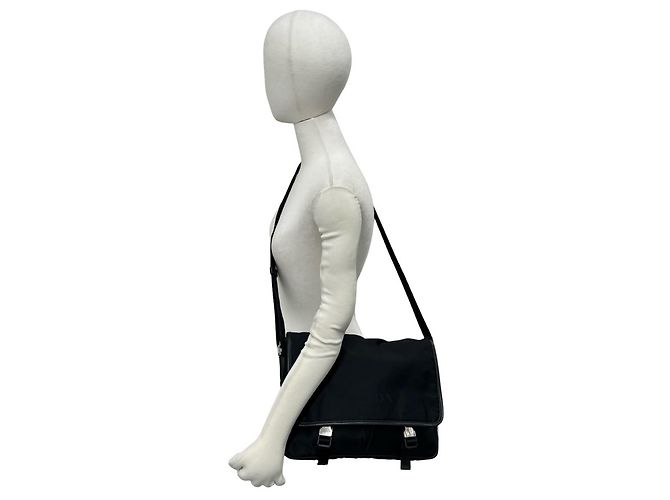 Bolso de hombro Prada en nylon Tessuto Pocono y cuero Saffiano con logo triangular Negro - vista 2