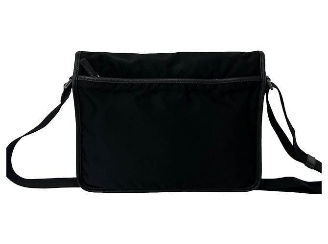 Bolso de hombro Prada en nylon Tessuto Pocono y cuero Saffiano con logo triangular Negro - vista 3