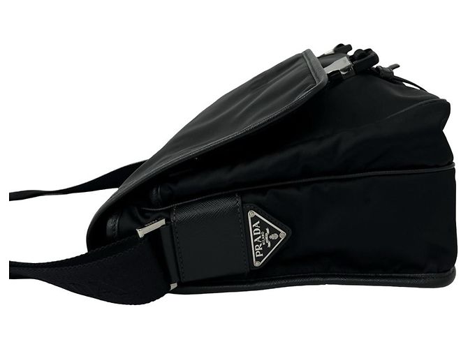 Bolso de hombro Prada en nylon Tessuto Pocono y cuero Saffiano con logo triangular Negro - vista 5