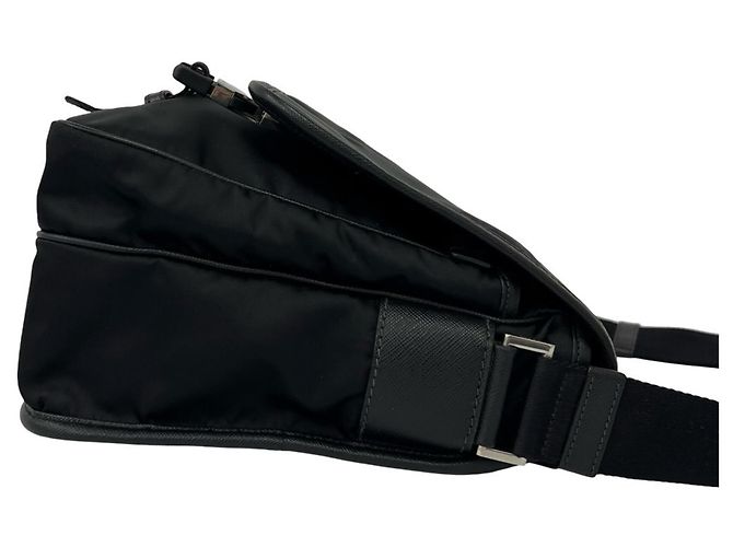 Bolso de hombro Prada en nylon Tessuto Pocono y cuero Saffiano con logo triangular Negro - vista 6
