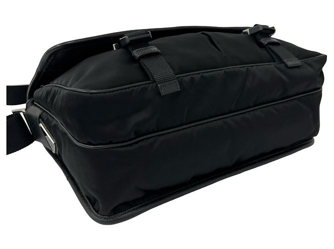 Bolso de hombro Prada en nylon Tessuto Pocono y cuero Saffiano con logo triangular Negro - vista 7