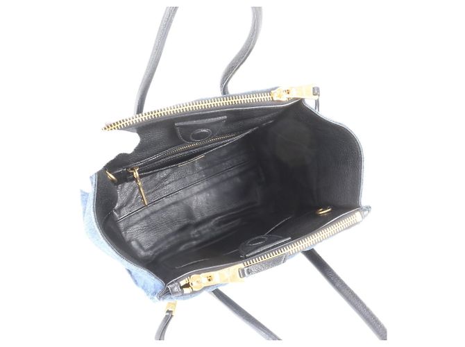 Miu Miu Biker Denim Quilted Leather Handbag Tote Bag RN1032 Nero Blu - vista 7