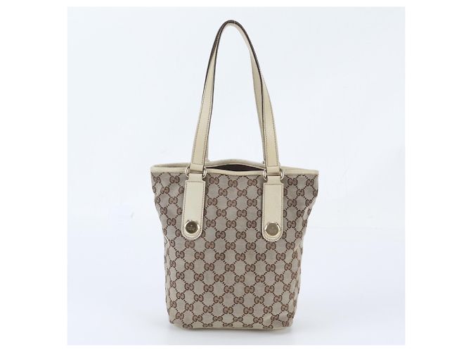 Borsa Tote a Secchiello Gucci GG Canvas Leather Marrone - vista 3
