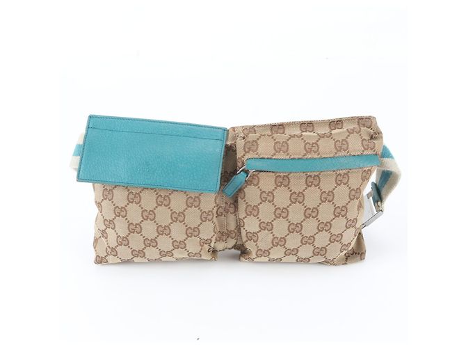 Borsa a tracolla/vita 2-way Gucci GG Canvas e pelle Marrone Blu - vista 2