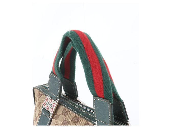 Gucci GG Canvas Sherry Line Horsebit Leder Tote Bag Beige Grün - Ansicht 2