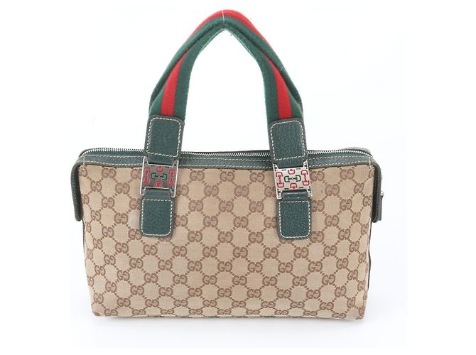 Gucci GG Canvas Sherry Line Horsebit Leder Tote Bag Beige Grün - Ansicht 3