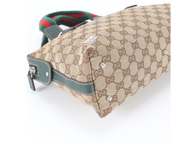 Gucci GG Canvas Sherry Line Horsebit Leder Tote Bag Beige Grün - Ansicht 4