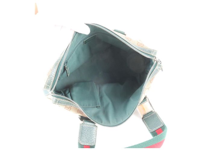 Gucci GG Canvas Sherry Line Horsebit Leder Tote Bag Beige Grün - Ansicht 7