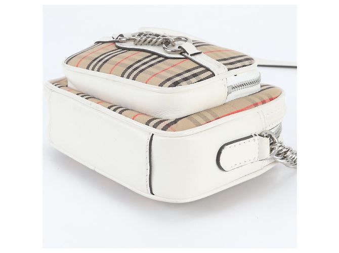 Bolsa de Ombro Burberry Nova Check em Couro e Lona Bege - vista 4