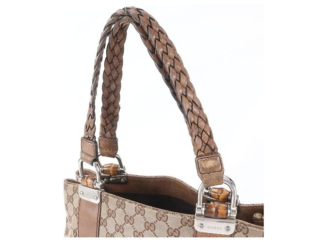 Borsa Tote e a Tracolla Gucci GG Canvas Bamboo Marrone Beige - vista 2