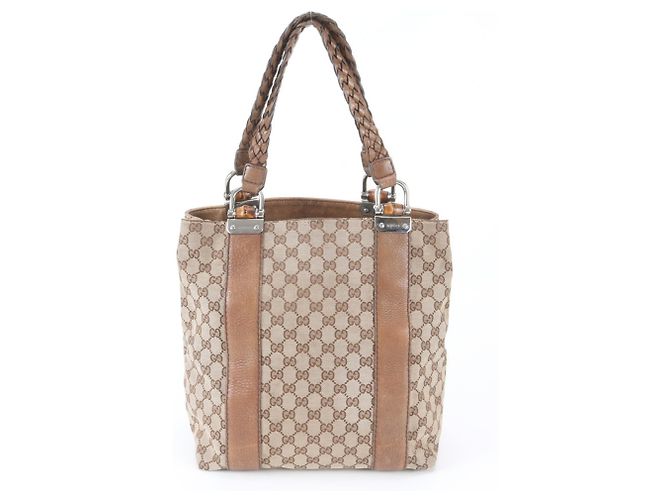 Borsa Tote e a Tracolla Gucci GG Canvas Bamboo Marrone Beige - vista 3