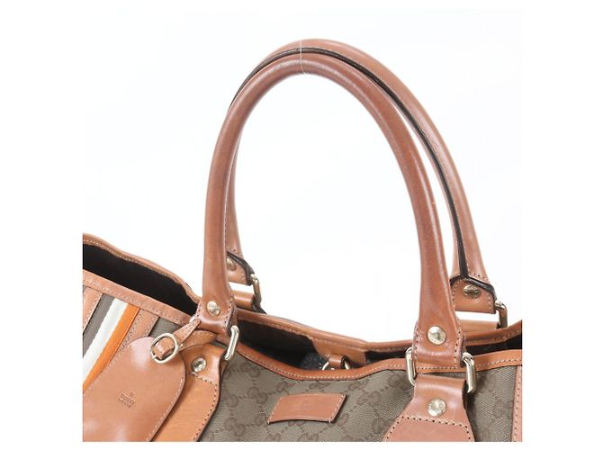 Borsa Tote Gucci in tela GG e pelle Beige Cammello - vista 2