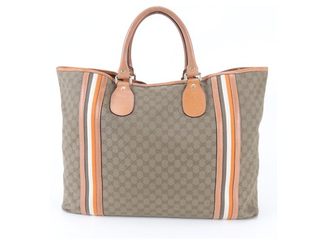 Borsa Tote Gucci in tela GG e pelle Beige Cammello - vista 3