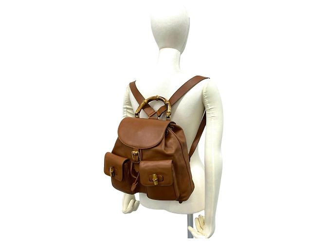 GUCCI Vintage Bamboo Leder-Rucksack Braun - Ansicht 2