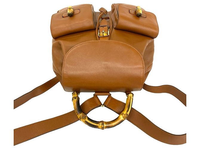GUCCI Vintage Bamboo Leder-Rucksack Braun - Ansicht 4