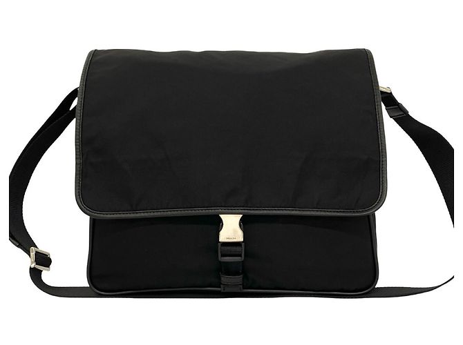 Bolso de hombro Prada en nylon Tessuto Pocono y cuero Saffiano con logo triangular Negro - vista 2