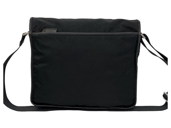 Bolso de hombro Prada en nylon Tessuto Pocono y cuero Saffiano con logo triangular Negro - vista 3