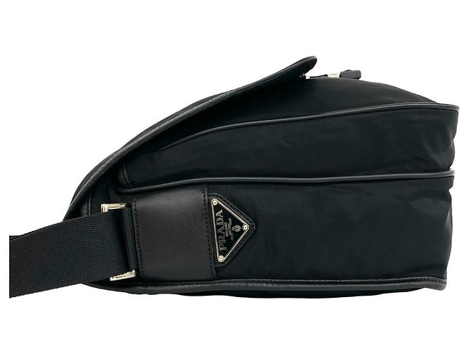 Bolso de hombro Prada en nylon Tessuto Pocono y cuero Saffiano con logo triangular Negro - vista 5