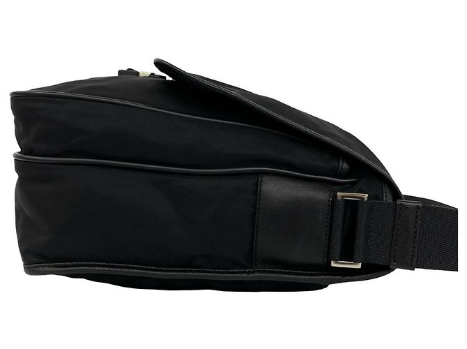 Bolso de hombro Prada en nylon Tessuto Pocono y cuero Saffiano con logo triangular Negro - vista 6