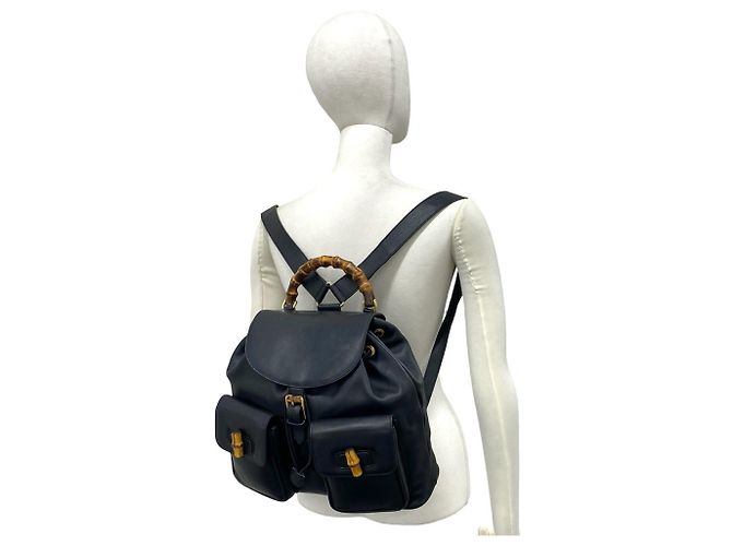 GUCCI Vintage Bamboo Leather Backpack Black - view 2