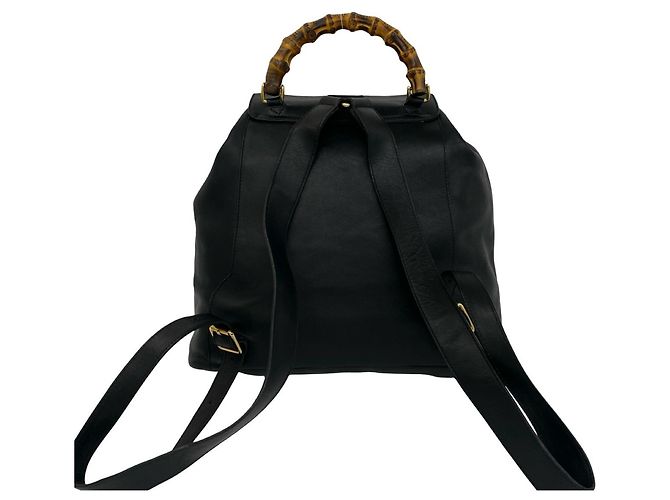 GUCCI Vintage Bamboo Leather Backpack Black - view 3