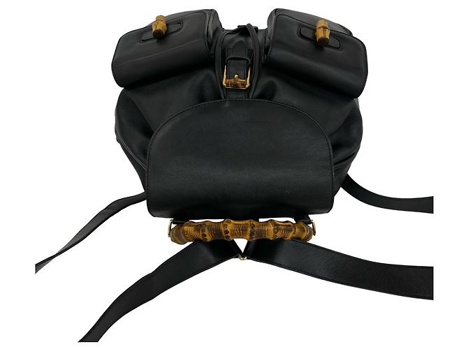 GUCCI Vintage Bamboo Leather Backpack Black - view 4