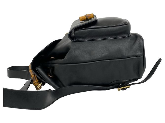 GUCCI Vintage Bamboo Leather Backpack Black - view 5