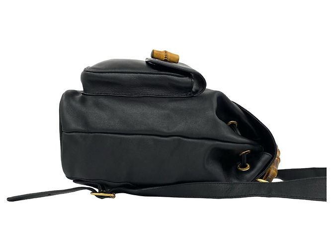 GUCCI Vintage Bamboo Leather Backpack Black - view 6
