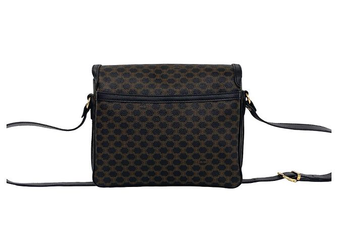 Céline Celine Vintage Macadam Blazon Pattern Triomphe Schultertasche und Beuteltasche aus Leder Braun Schwarz - Ansicht 3
