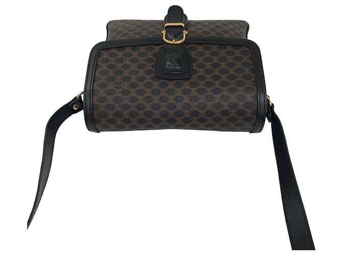 Céline Celine Vintage Macadam Blazon Pattern Triomphe Schultertasche und Beuteltasche aus Leder Braun Schwarz - Ansicht 4