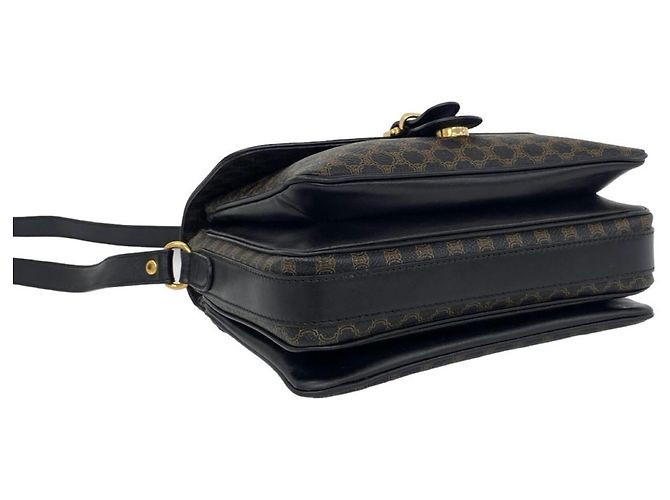Céline Celine Vintage Macadam Blazon Pattern Triomphe Schultertasche und Beuteltasche aus Leder Braun Schwarz - Ansicht 7