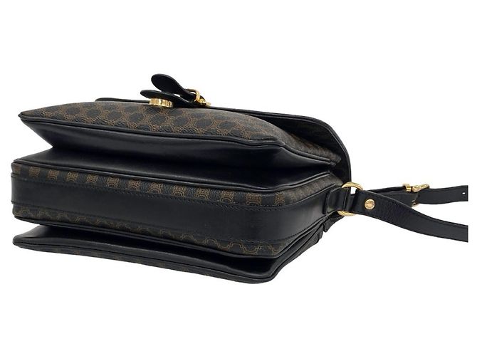 Céline Celine Vintage Macadam Blazon Pattern Triomphe Schultertasche und Beuteltasche aus Leder Braun Schwarz - Ansicht 8