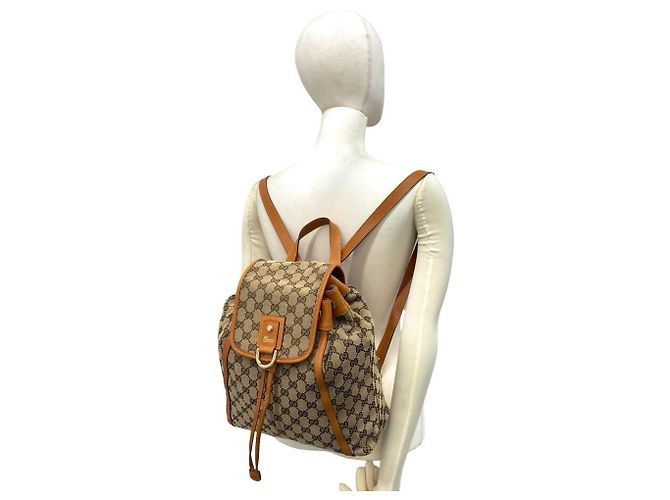 Gucci Vintage GG Logo Canvas Leder-Rucksack Braun - Ansicht 2