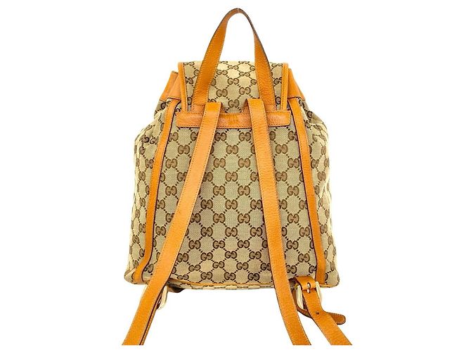 Gucci Vintage GG Logo Canvas Leder-Rucksack Braun - Ansicht 3