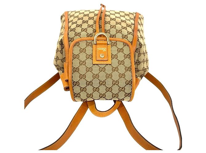 Gucci Vintage GG Logo Canvas Leder-Rucksack Braun - Ansicht 4
