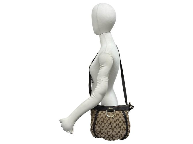 Borsa a tracolla Gucci in tela con motivo GG e pelle Marrone - vista 2
